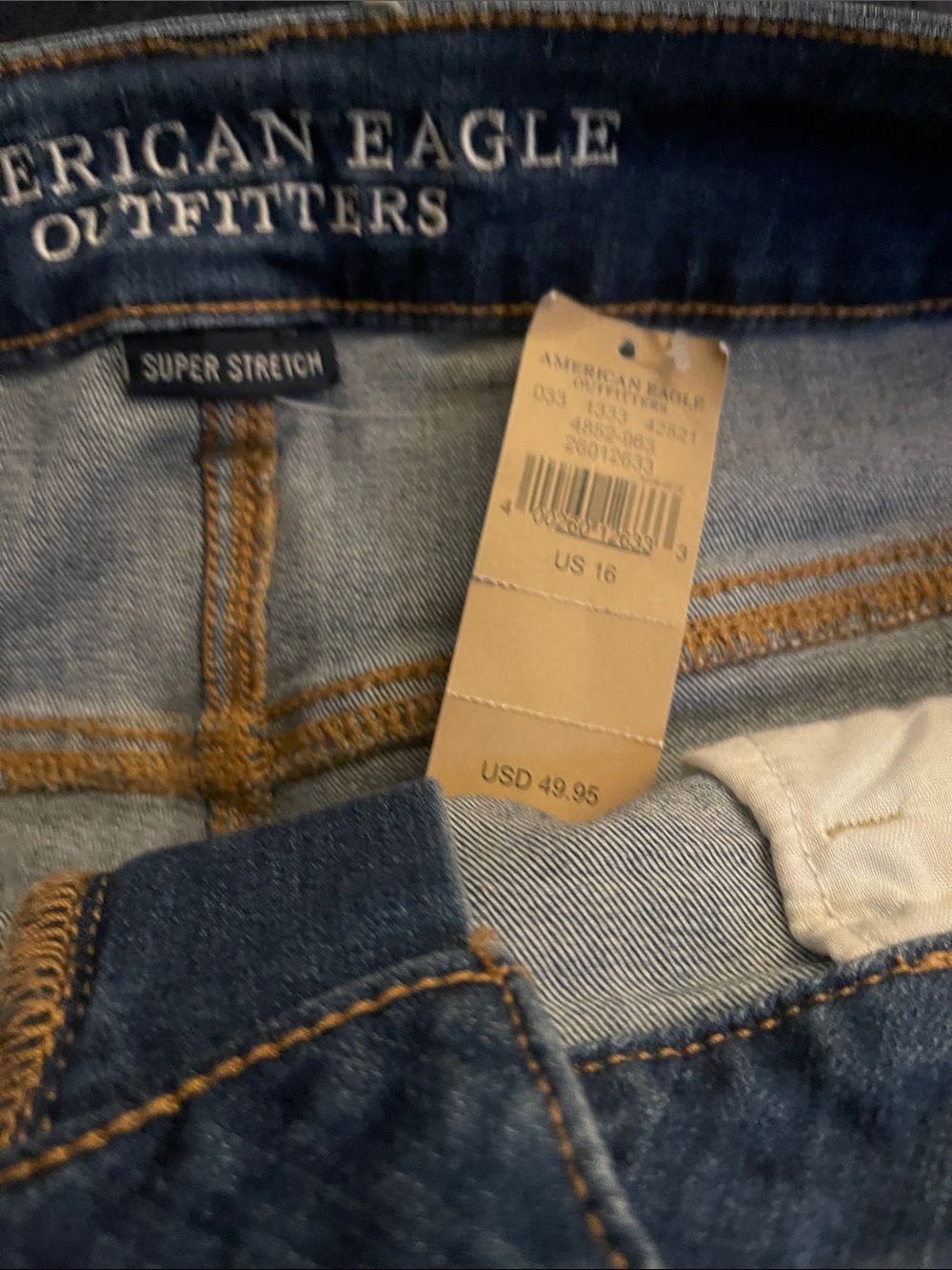 American Eagle Distressed Blue Denim Shorts HR Shortie Sz 16 NWT Super Stretch - Picture 10 of 13